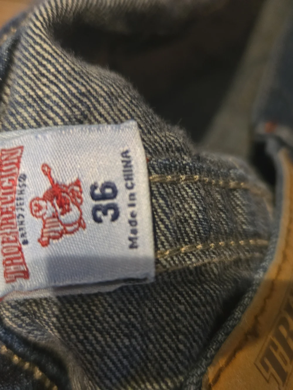 True Religion Ricky Straight Jeans Men 36 Blue Red Stitch 100% Cotton Rigid